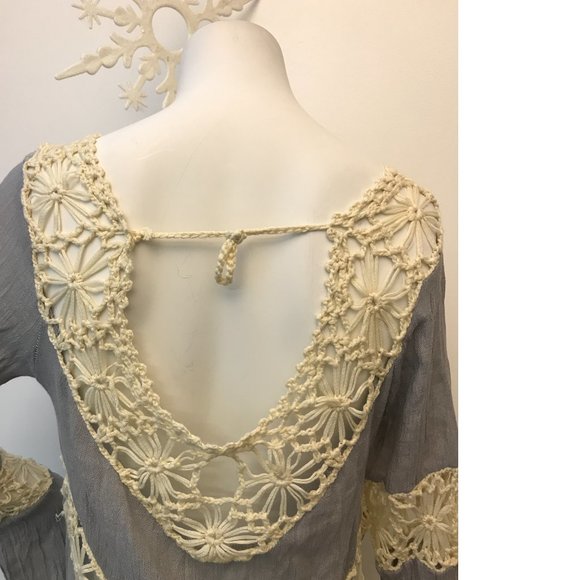 Boho Bohemian Crochet Crepe Coverup Swim Beach Tunic Dress Free People Copy NWOT - Picture 2 of 4